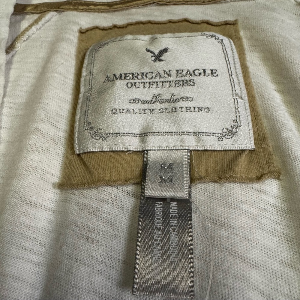 American Eagle White with a Beige Trim Hoodie Size Medium V Neck Long Sleeve NWT - Picture 2 of 11